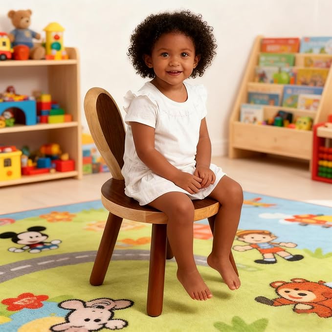 XXYOUPIN Bunny Chair for Kids 1-4 Years, Wooden Base with Removable Cushion,Anti-Tip Toddler Stool,Baby Nursery Decor Gift,Rabbit Design（1pack/Brown）