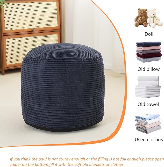 Yueyocici Pouf Ottoman Stuffed Round Modern Foam Filled Foot Rest Poufs for Living Room Chair Decorative 20 X 15 Inches Fluffy Pouf Foot Stool Storage Ottoman, Navy Blue