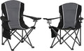 HIGH POINT SPORTS Oversized Camping Folding Chair, Heavy Duty Outdoor Chair with Armrest, Portable Lawn Chair with Cup Holder for Adults Support 350 LBS, 2 Pack, Gray-Black