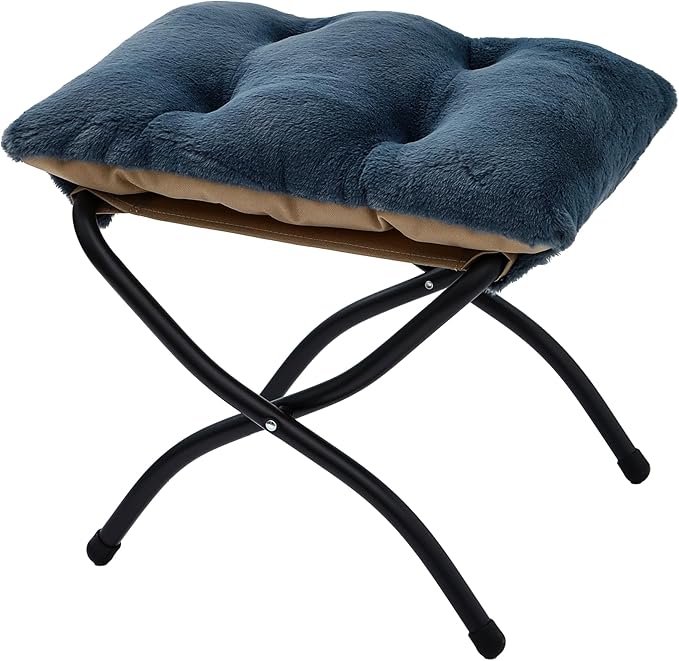 Mordchil HF 15"(H) Folding Ottoman, Foldable Footrest Stool, Portable Small Foot Stool for Couch, Collapsible Foot Rest Ottoman for Sofa, Accent Padded Ottomans for Living Room, Bedroom, Navy Blue