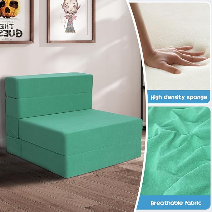 Folding Sofa Bed with Backrest 4 in 1 Convertible Sleeper Chair Memory Foam Fold Out Chair Bed Foldable Mattress Portable Floor Futon Sofa Couch for Living Room/Dorm/Guest Room/Home Office