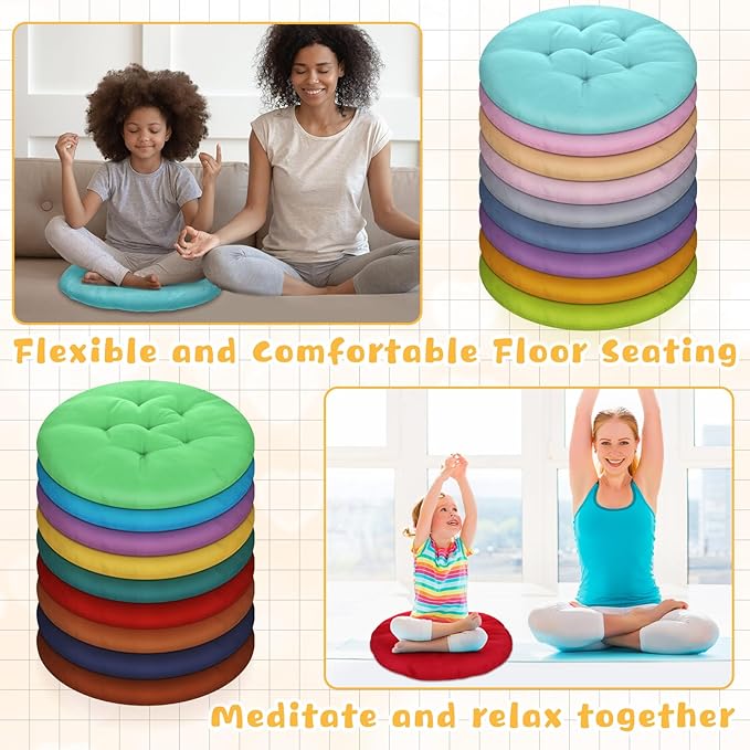 Tinideya 36 Pcs Round Floor Pillows 15.7 Inch Flexible Seating Pillows Chair Floor Cushions Reading Cushions for Kids Adults Classroom Home School Playing Supplies,18 Colors(Colorful)