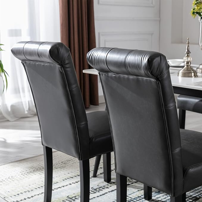 chairus Dining Chairs Set of 4 Mid Century Modern Living Room Chairs with Button Tufted High Back PU Leather Armless Chair Comfy Upholstered Side Chairs for Kitchen/Restaurant/Bedroom, Black