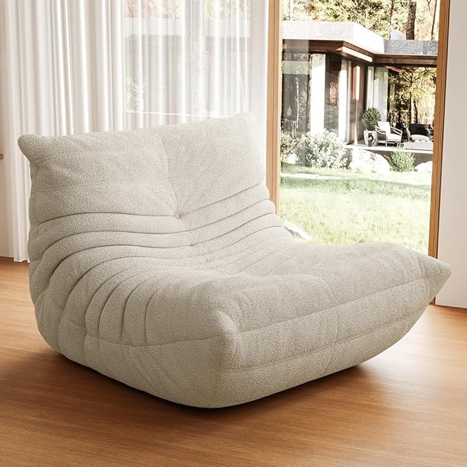 High-end Bean Bag Chair, Fireside Togo Chair with White Teddy Fabric Cover, Comfy & Soft Lazy Floor Lounge Sofa for Bedroom, Living Room, Office or Lounger