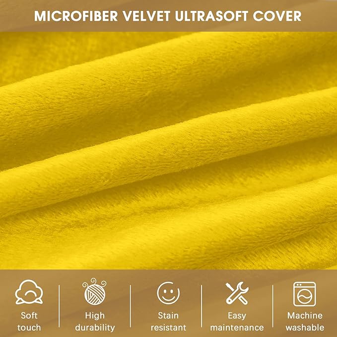 Bean Bag Chairs for Adults - Memory Foam Furniture BeanBag Chair - Kids/Teens Sofa with Soft Micro Fiber Cover - Round Fluffy Couch for Living Room Bedroom College Dorm - 3 ft, Yellow