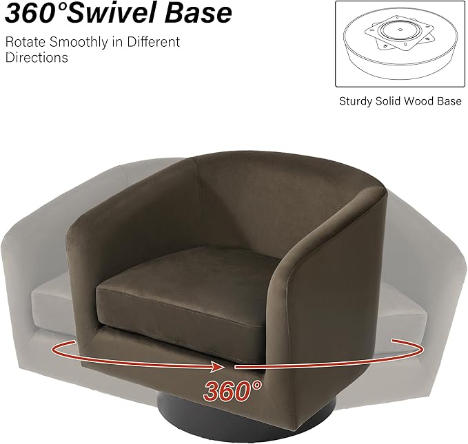 Swivel Barrel Chair, Modern Round PU Leather Accent Armchair for Living Room, Bedroom, Oversized Comfy Club Reading Chairs for Adults (Velvet Coffee, Set of 2)