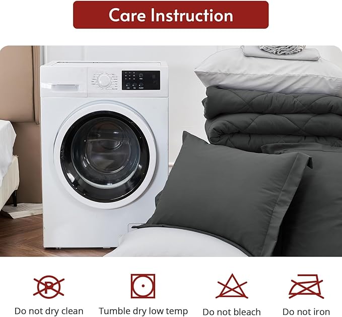 MUXHOMO 5 Pieces Twin XL Comforter Set, Reversible Bed in a Bag Twin XL Size, All Season Bedding Set with Comforter, Flat Sheet, Fitted Sheet, Pillowcases & Shams, Dark Grey & Light Grey