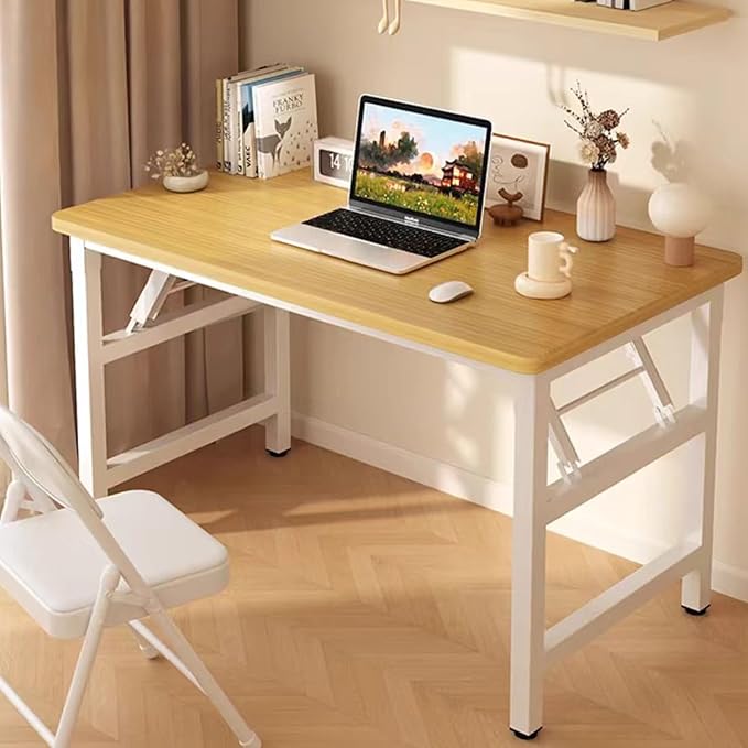 31.5 Inch Folding Table，Square Folding Desks for Small Space,Small Foldable Desk No Assembly,Teak.