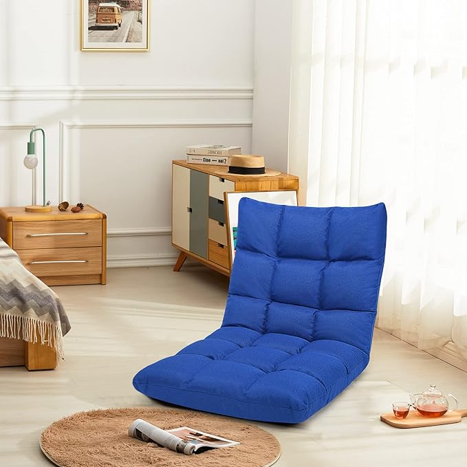 Giantex Floor Sofa Chair Video Gaming Chair with 14 Adjustable Position, Padded Back Support Floor Cushioned Seat, Folding Lazy Chair for Meditation, Reading, Watching, Living Room Recliner(Blue)