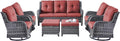 Rilyson Patio Furniture Swivel Chairs Set - 7 Piece Wicker Rattan Outdoor Sectional Conversation Sets with 4 Swivel Rocking Chairs,2 Ottomans and 1 Sofa for Porch Deck Garden(Mixed Grey/Red)