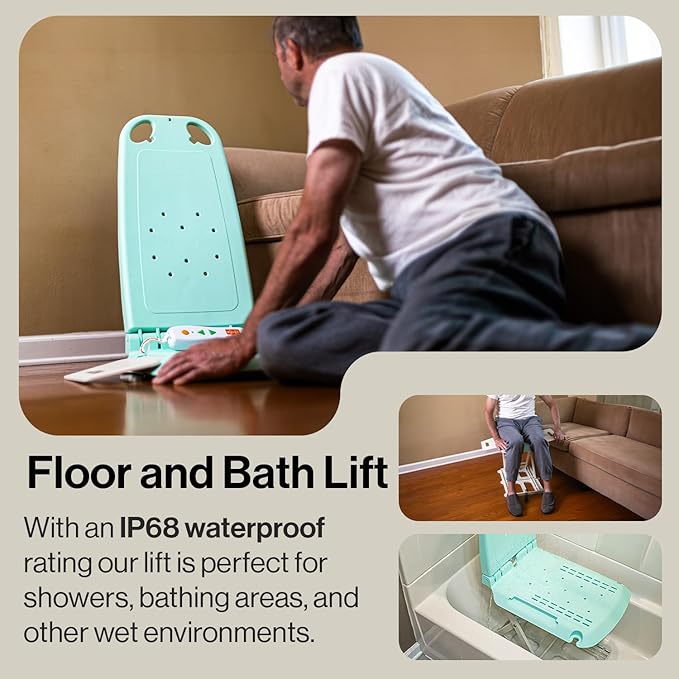 SuperHandy Portable Floor & Bath Lift – 26V 51.8Wh Battery, Lightweight 19 lbs, Foldable, 330 lb Capacity, IP68 Waterproof Lift for Seniors, Ergonomic Seat with Removable Panels (Aqua Blue)