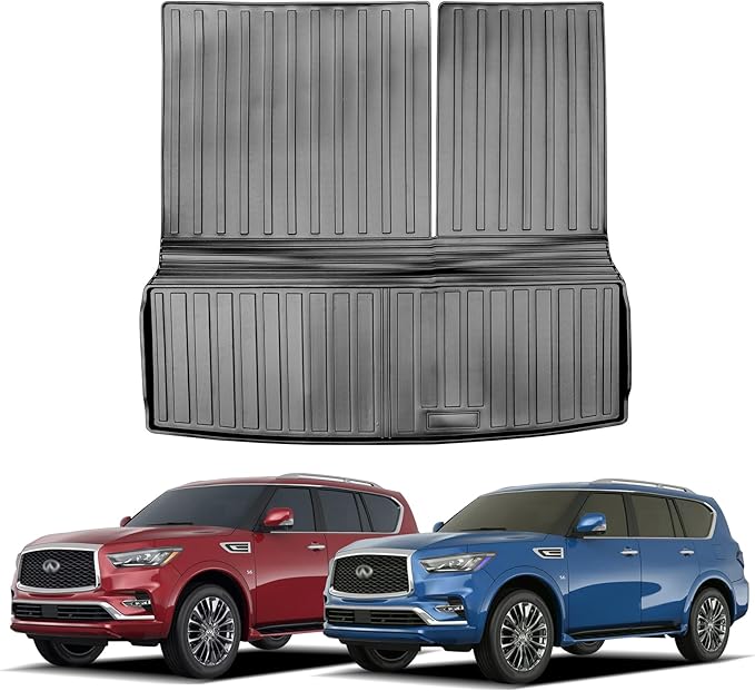 3rd Row Backrest Mats & Cargo Liner Compatible for 2019-2024 Infiniti QX80 Cargo Liner 2019-2024 Nissan Armada Trunk Mat All Weather Protectors Accessories (2-in-1, Fit 8 Seat)
