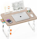 DECOSIS Laptop Desk for Bed Height Adjustable, Lap Bed Table with USB/Storage Drawer/Cup Holder/Tablet Stand/Book Shelf, Foldable Breakfast Tray Portable for Reading Writing, Sofa & Floor, Glacier