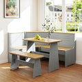 Breakfast Nook Corner Dining Table Kitchen Bench Chair Set, Space-Saving 3-5 People Seat Reversible L-Shape for Family Home Grey Wood