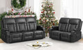 FURNIMAT Oversized Recliner Sofa Set with 2+3 Pieces in Living Room, PU Leather Loveseat Recliner Couch, Modern 3 Seats Dual Reclining Sofa with Cup Holder and 2 Cell Phone Holder, USB Ports, Black