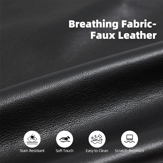 Modern Faux Leather Accent Sofa, Slanted Shawl Armchair with Wide Armrests & Wooden Legs, Black Sofa Chair for Living Room, Bedroom, Office
