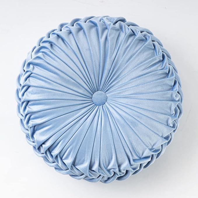 vctops Solid Velvet Seat Cushions Round Floor Pillows Thicken Chair Cushions Pleated Chair Pads Seat Pad Throw Pillows for Bedroom Living Room (Light Blue,Diameter 14")