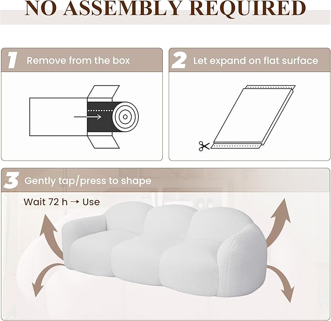 WJShome Cloud Shaped Couches for Living Room, Modern Upholstered Bubble Lazy Floor Couch, Cozy Leisure Boneless Chaise Lounge, Apartment-No Assembly Required (White)