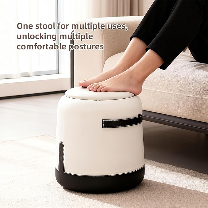 Round Ottoman Pouf Foot Stool, Stationary Ottomans,Footrest for Living Room,Footstool Office,Bedroom Modern vanity stools,Padded Seat, Shoe Seat,Comfort and Charm Floor Poof Perfect to Rest Your Feet