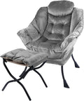 Lazy Chair with Folding Ottoman,Living Room Chairs, Accent Contemporary Lounge Chair, Single Steel Frame Leisure Sofa Chair with Armrests and A Side Pocket (DL22GRAY)