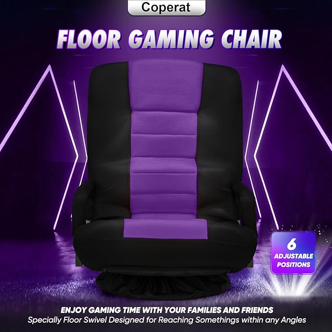 Swivel Gaming Chair 360 Degree Multipurpose Floor Chair w/Armrest & 6 Adjustable Postions Backrest for Adults & Kids, for Reading, Gaming, Watching, Relaxing, Purple