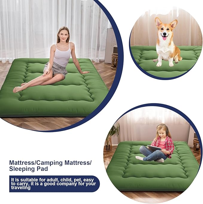 Japanese Floor Mattress,Thicken Japanese Floor Sleeping Pad Foldable,Roll Up Tatami Mat Easy to Store and Portable,Futon Mattress Suitable for Camping and Guest Room (greens, Full (80" X 47"))