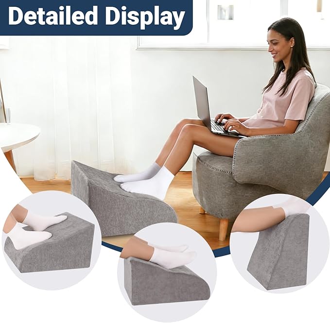 Foot Rest for Under Desk at Work, Ergonomic Under Desk Footrest with Washable Cover for Office, Home & Gaming Leg Elevation Pillow Dark Gray