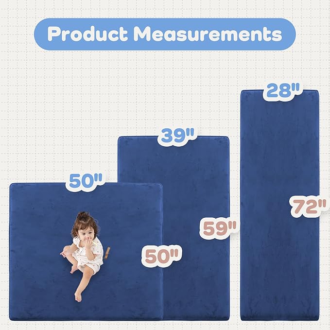 PAPAMAT 1.3" Thick Baby Floor Play Mat 39x59, Basic Padded Foam Mat for Tummy Time Crawling, Non Slip Cushioned for Babies Toddlers Infants Kids (Blue)