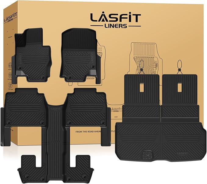 LASFIT Floor Mats & Cargo Mat with Seatback for Mercedes Benz GLS 2020-2026, All Weather TPE Floor Liners Custom Fit GLS 2020-2026 Car Mats, 3 Rows & Cargo Liner with Backrest