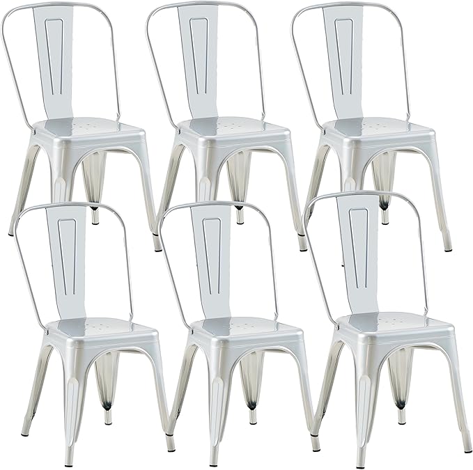 Metal Dining Chairs Set of 6 - Stackable Tolix Chair Indoor/Outdoor for Kitchen, Cafe,Restaurant, Bistro & Patio Multiple Colors(Silver)