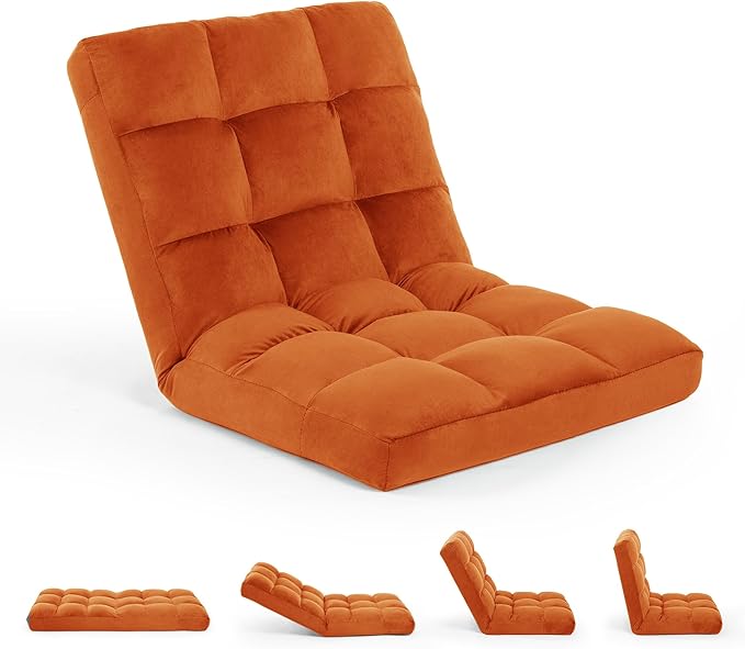 GARTMILAN Large Lazy Sofa, 24-inch Wide Plush Velvet Adjustable Floor Chair, 14-Position Armless Sofa(Orange)