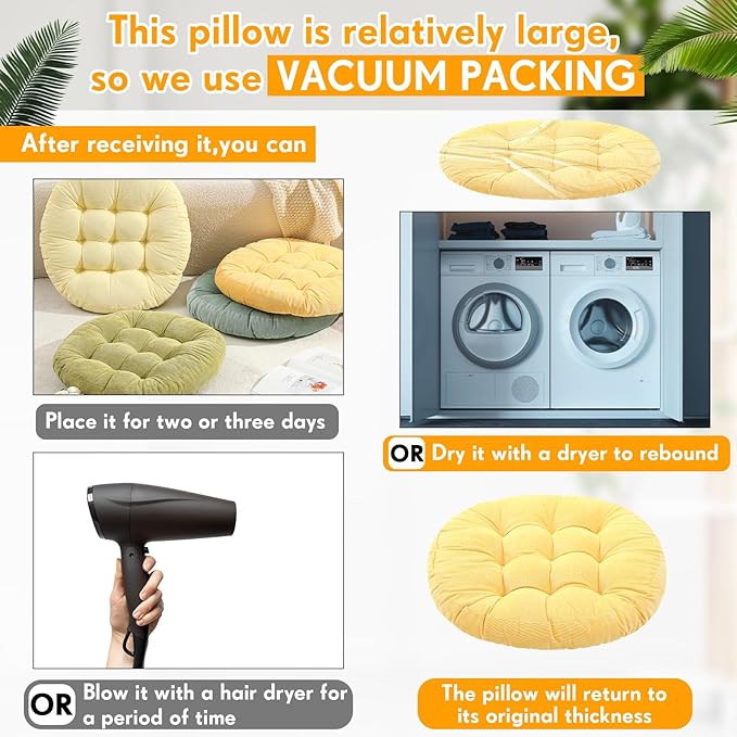 Jerify Floor Pillow Cushions 22 x 22 Inch Round Square Large Meditation Floor Pillow for Classroom Adult Meditation Picnic Party Cushion for Seating Gift Christmas(Round,Yellow-Green,4 Pcs)