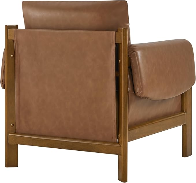 CHITA Accent Chair Set of 2, Mid Century Modern Upholstery Armchair for Living Room, Solid Wood Frame, Faux Leather in Saddle Brown