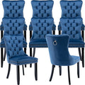 YeahFurn Blue Mid Century Modern Dining Chairs Set of 8, Velvet Upholstered Kitchen & Dining Room Chairs with Nailhead Trim & Solid Wood Legs, Elegant Sillas De Comedor (Blue, 8 Pcs)