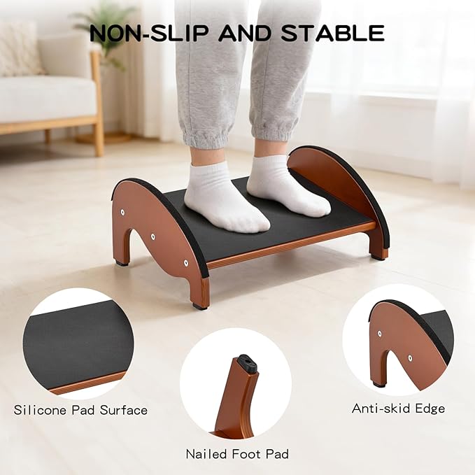 Ergonomic Wooden Under Desk Footrests with Rocking Feature, Non-Slip Design, Improves Posture, Circulation, and Comfort for Home & Office Use