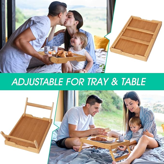 Artmeer Bed Tray Table with Folding Legs,Bamboo Breakfast in Bed for TV Table, Laptop Computer Tray,Eating,Snack Tray(Bamboo) Extra-Large Size