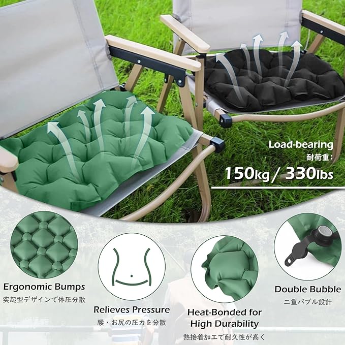 TRIWONDER Ultralight Inflatable Seat Cushion Seat Pad with Air Pump, Easy to Inflate & Deflate Compact Air Pad with Storage Bag for Camping Fishing Office Airplane Stadium Car (Dark Grey with Pump)