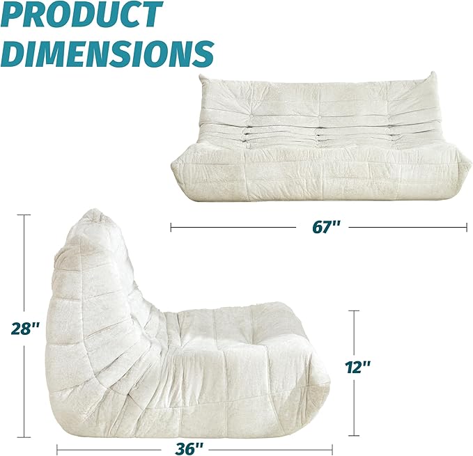 Homguava Bean Bag Chair, Giant Beanbag Chairs for Adults, Memory Foam Fireside Chair, Large Lazy Floor Sofa, Sofa Couch with High-Rebound Foam, Lounge Chair for Living Room, Bedroom (Beige, 3-Seater)