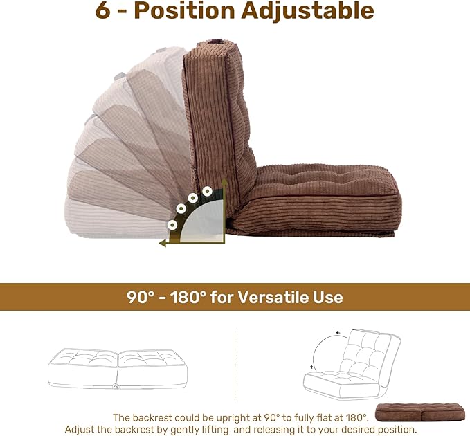 HollyHOME Adjustable Floor Chair, Folding Lazy Sofa Recliner with 5-Position Backrest, Thick Cushion, Detachable Cover & Handle, Comfy Accent Chair for Bedroom, Meditation, Gaming, Coffee