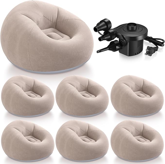 Realspring 6 Pcs Inflatable Bean Bag Chairs for Adults with Electric Air Pump, Blow up Couch Folding Portable Inflatable Couch Lazy Sofa for Outdoor Movie Nights Camping Room (Coffee)