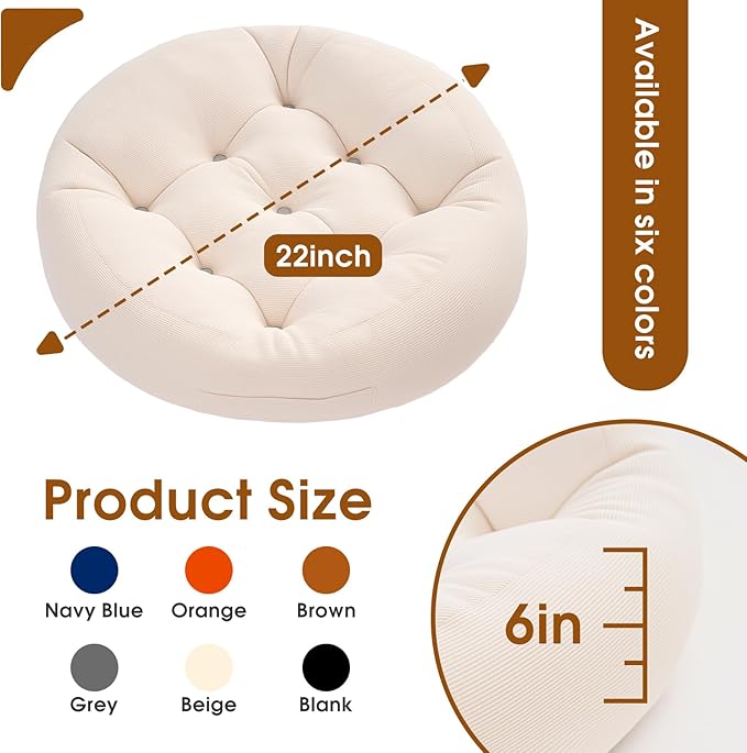 4Pcs Floor Pillows for Adults, 22x22 Inch Meditation Cushions, Large Round Sitting Cushion Living Room Memory Foam Pillow for Sitting (4, Beige, 22x22x4 Inch)
