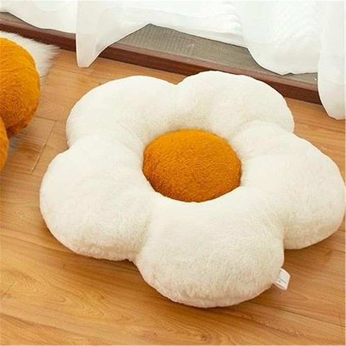 YILANLAN Cute Flower Cushion Plush Floor Pillow Casual Comfortable Pillow Office Living Room Bed Decoration Cushion Simple Room Decoration (60cm, Khaki)