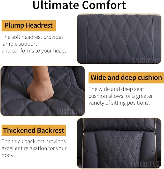 Caberryne Power Recliner Chair with LED Lights,Leather Reclining Couch with Storage Console/Arm Cup Holder for House/Home Theater/Small Space/Rv(Single Chair,Navy)