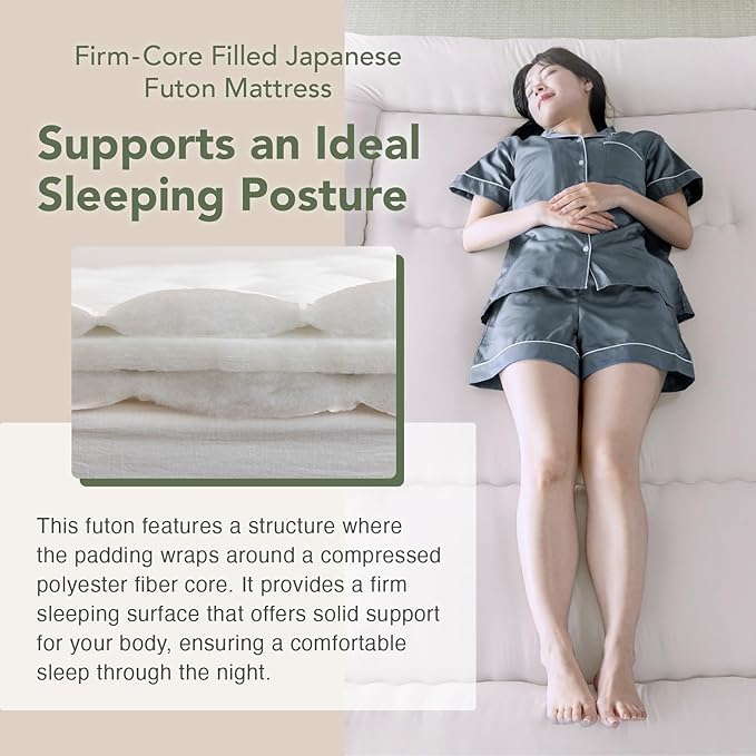 MORIRIN Japanese Futon Floor Mattress, Firm-Core SHIKIBUTON, Made in Japan, Twin