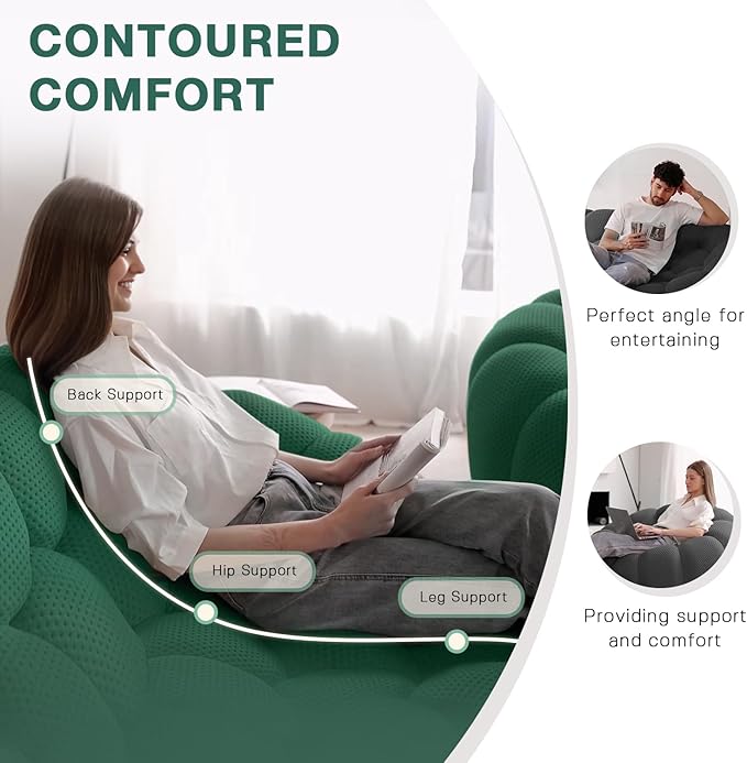 WJShome Modular Sectional Sofa,Bubble Couch,Comfy Curved Couch Living Room Sets,Modern Upholstered Bean Bag Sofa Mesh Fabric Lazy Floor Chair Living Roon Sets (Green, 3 Seater+Ottoman)