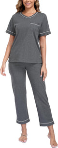 CF Women's 100% Cotton Pajama Sets Soft Short Sleeve Tops & Pants Comfy Sleepwear 2 Piece Lounge set with Pockets Loungewear