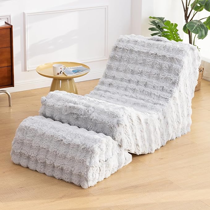 Gaint Bean Bag Chairs for Adults, Beanbag Lounge Filled with Memory Foam, Adjustable Angle, Velvet Fabric, with Detachable Footrest for Bedroom, Living Room and Nursery(Grayish)