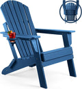 FUNBERRY Folding Adirondack Chair, All Weather HDPE Fire Pit Chairs with Cup Holder for Outdoor