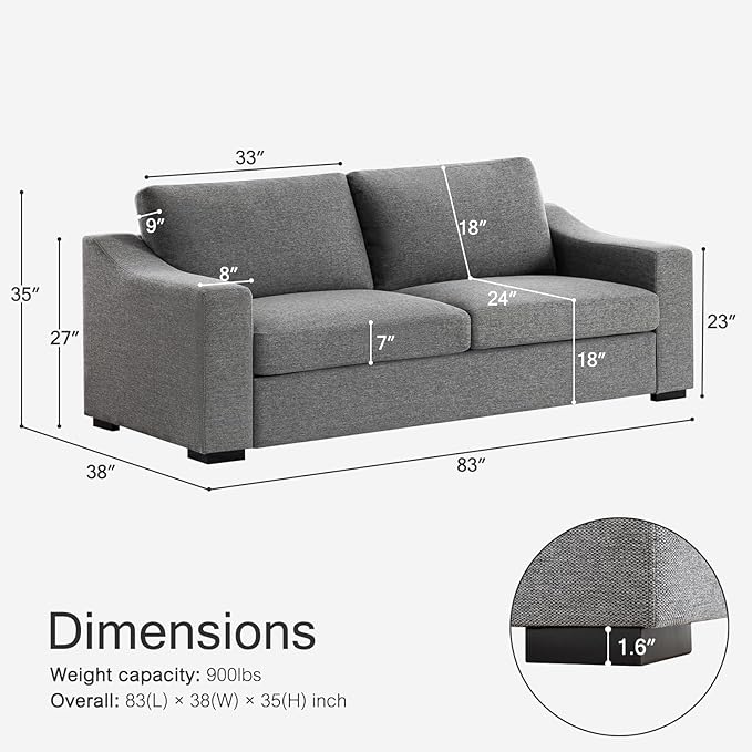 ELUCHANG Modular Sectional Couch Set, 47" Oversize Accent Chair and 85" Modern Loveseat Sofa Deep Couch for Apartment, Living Room, Bedroom, Linen, Grey