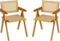 Furlide Rattan Dining Chairs Set of 2, Modern Mid Century Accent Chairs, Comfy Armchairs, Outdoor Rattan Chairs with Armrest for Bedroom Living Room Reading Room Dining Kitchen
